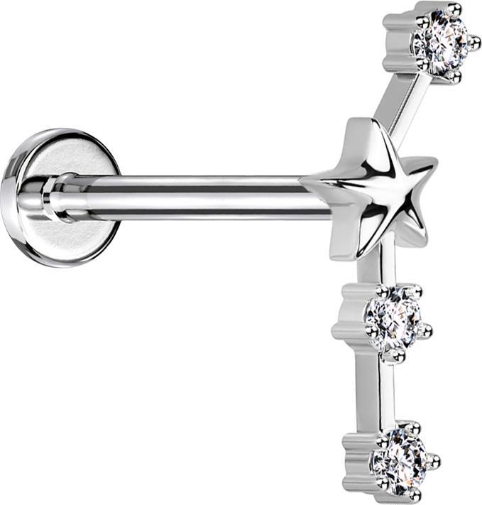 Immagine prodotto Star Piercing Micro Labret filo interno argento segno zodiacale Ariete con cristalli (Acciaio chirurgico 316L, Ottone)