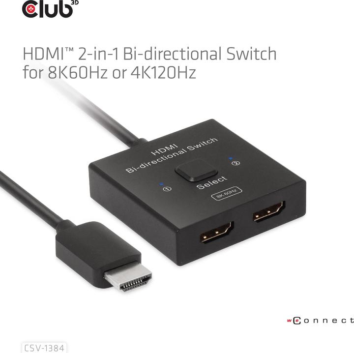 Immagine prodotto Club 3D Club3D Switch HDMI 2-in-1 bidirezionale 8K60Hz/4K120Hz UHD al dettaglio