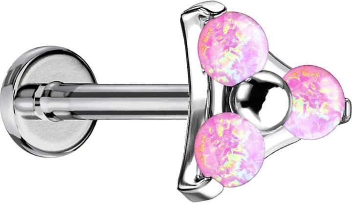 Star Piercing Micro Labret Innengewinde silber Dreieck drei Opale pink (Titan G23, ohne Messing)