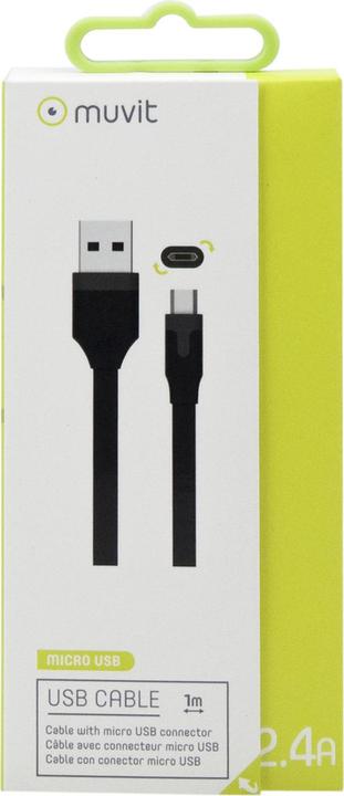 Produktbild Muvit Tab Cable Plat Charge & Synchro 2.4a Usb/Micro-Usb 1m Noir (1 m, USB 2.0)