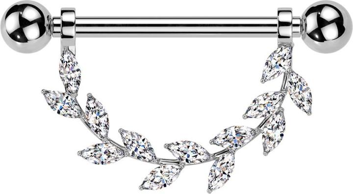 Immagine prodotto Star Piercing Barbell Innengewinde silber mit zwei Kugeln Anhänger Kristallblätter silber (Titanio G23, senza ottone)