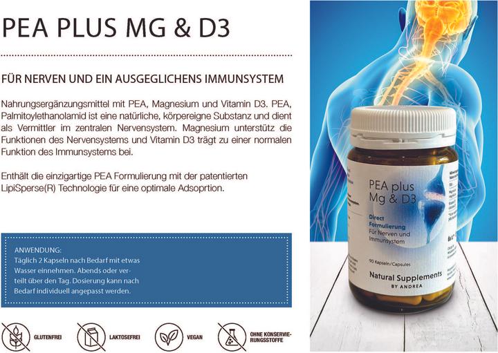 Actual product image Natural Supplements by Andrea PEA & Mg, D3 direct (90 Piece, Capsules, 147 g)