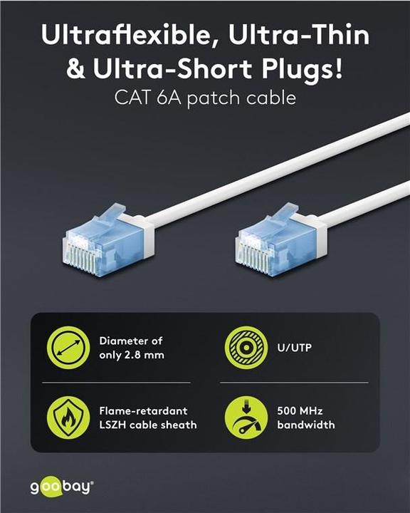 Immagine prodotto Goobay Cavo patch CAT 6A ultraflessibile, sottile, U/UTP, bianco (U/UTP, CAT6a, 0.25 m)