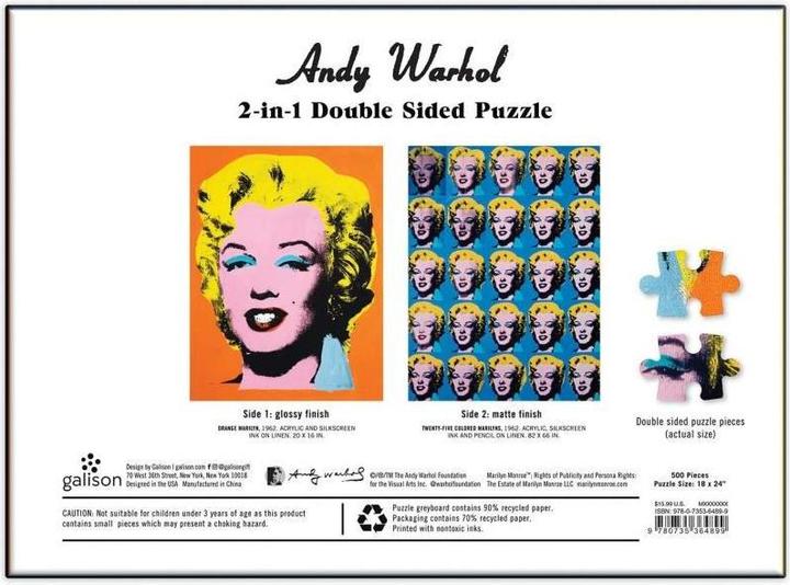 Produktbild Abrams & Chronicle 64899 - Warhol Marilyn - 2-seitiges Puzzle, 500 Teile (500 Teile)