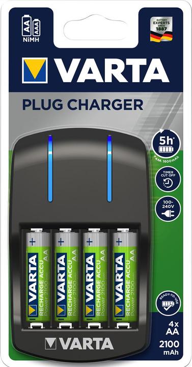Varta Plug Charger (4 Stk., AA, 2100 mAh, Ladegerät inkl. Akku)