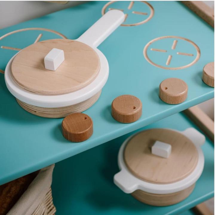 Produktbild Activity Board Holzspielzeugset, Küchenutensilien, tolles Geschenk, Kochset für Kinder - Topf und Pfanne, weiss