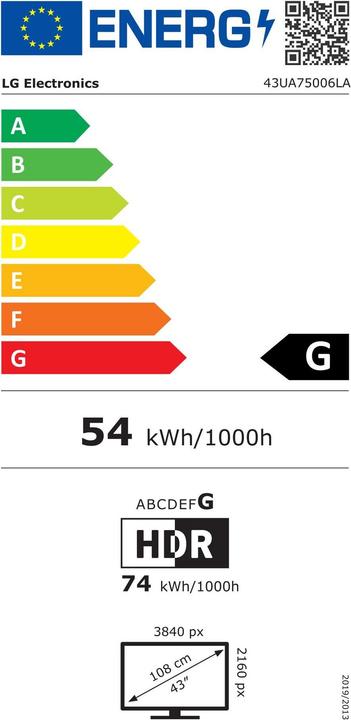 Energy Label LG 43UA75006LA (43", UA75, LED, 4K, 2025)