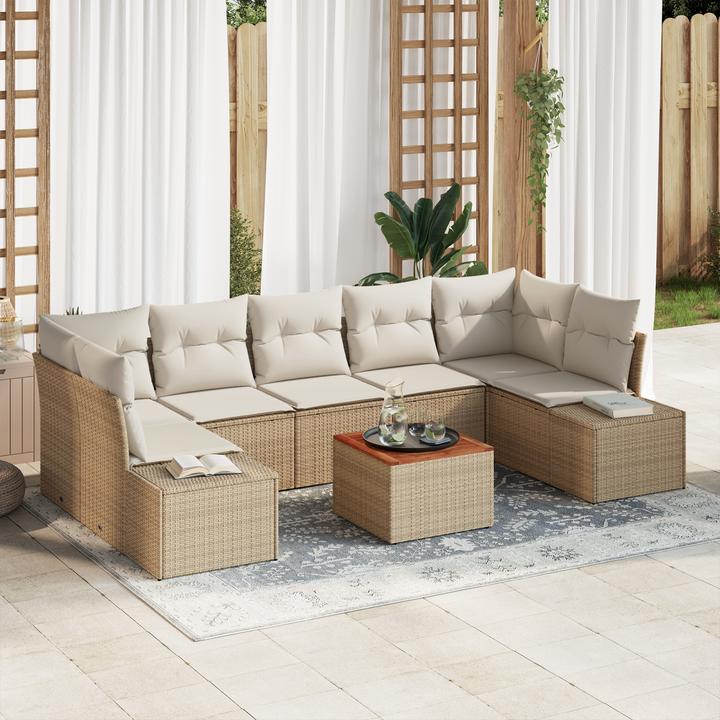 Image du produit VidaXL Ensemble de 8 canapés de jardin avec coussins Beige Poly Rattan