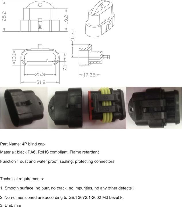Actual product image Kalitec 100 Stück KALI-0094 Superseal wasserdichter Blindstecker Blindkappe 4-polig mit geschlossener Kammer