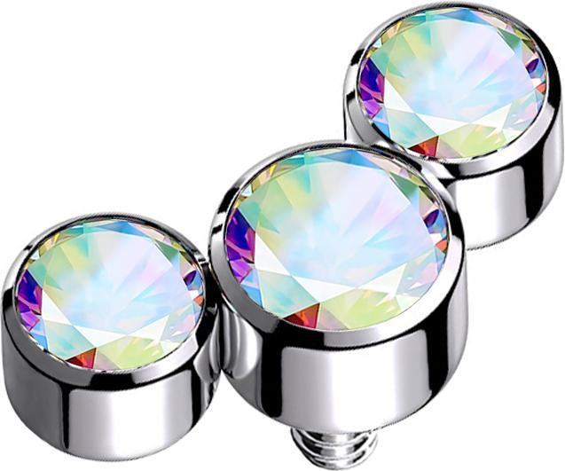 Star Piercing Dermal Anchor silber drei Kristalle multicolor (Titan G23, ohne Messing)