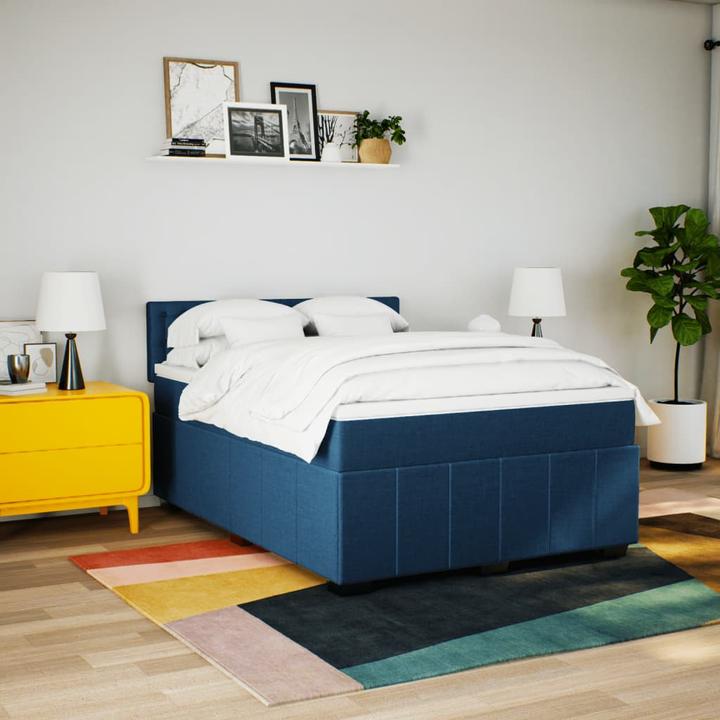 Image du produit VidaXL Boxspring Lit double Lit rembourré Matelas bleu 160x200cm Tissu (160 x 200 cm, 160 x 200 cm)