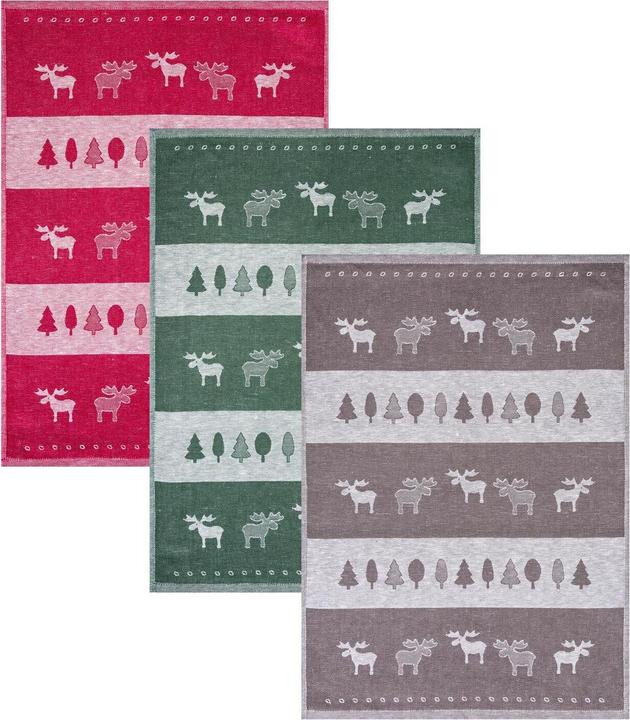 Kracht Lot de 3 serviettes jacquard en lin mélangé Ligne d'élan (50 x 70 cm)