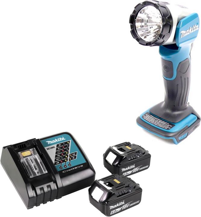 Produktbild Makita BML 802 RG Akku Lampe für 14,4 und 18V Akkus + 2x Akku 6,0 Ah + Ladegerät