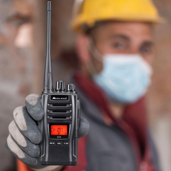 Actual product image Midland G13 radio, PMR446 16 channels, stand charger, battery pack 2600 mAh (C1462) (12 km)