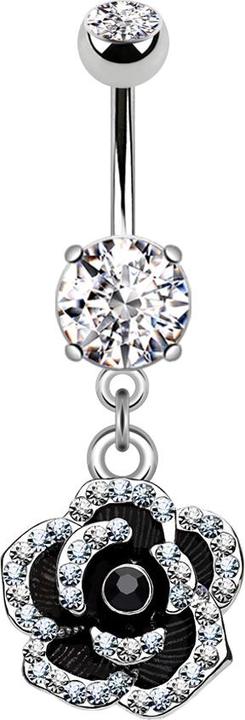 Star Piercing Banane silber mit Anhänger Kristall Blütenblätter (Messing, Chirurgenstahl 316L)