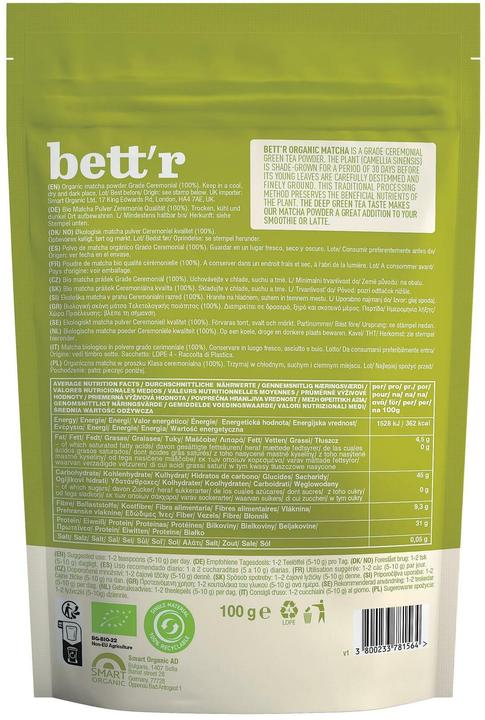 Valori nutrizionali e ingredienti Bett'r Polvere di matcha (100 g)