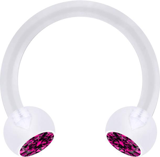 Produktbild Star Piercing Micro Circular Barbell transparent mit zwei Kugeln Kristall fuchsia (ohne Messing, Bioflex)