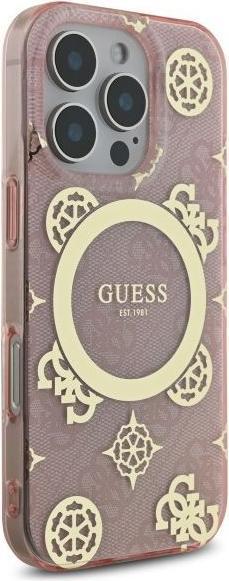 Immagine prodotto Guess GUHMP16LH4PYEEP iPhone 16 Pro 6.3" różowy/rosa custodia rigida IML Peony su sfondo 4G MagSafe (Apple iPhone 16 Pro)