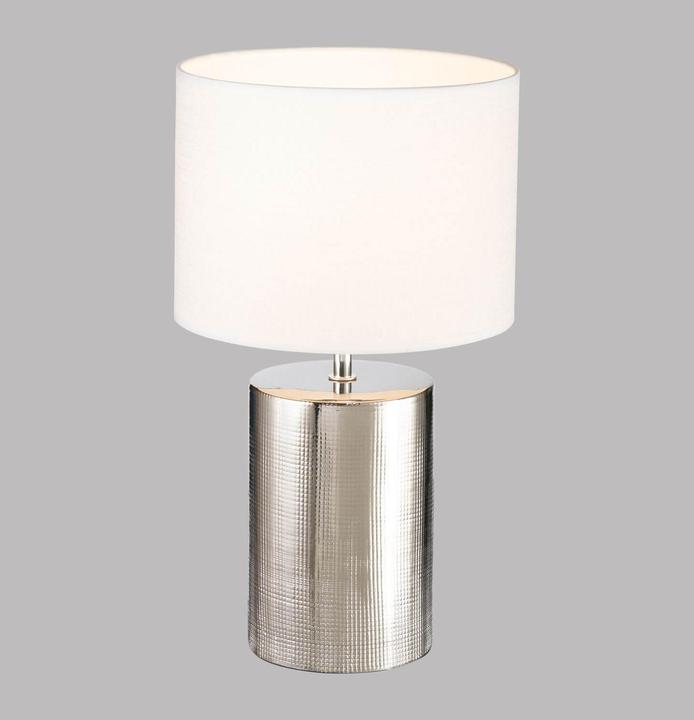 Image du produit Fischer & Honsel Honsel Prata Lampe de table E27 interrupteur Abat-jour tissu blanc lin argent 50663