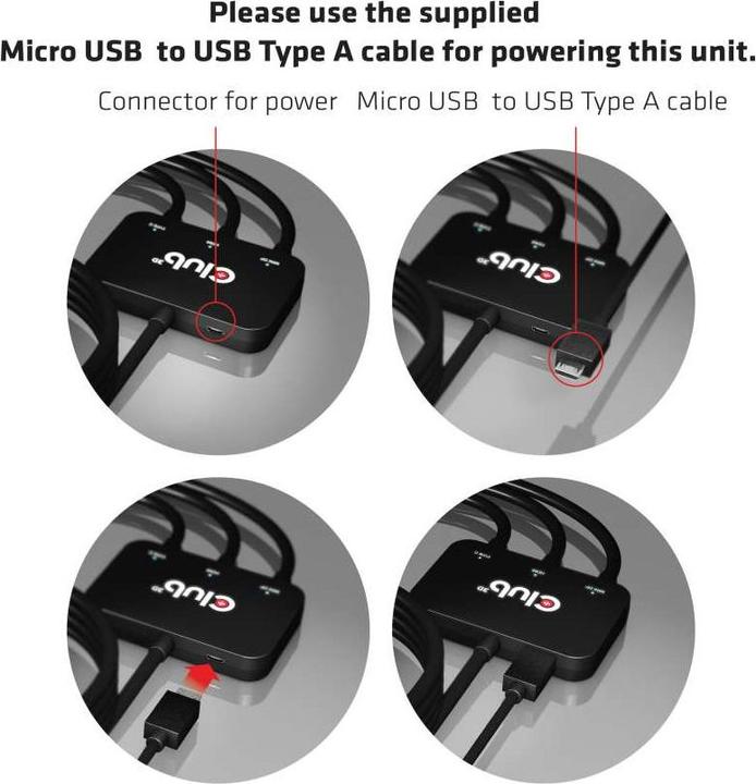 Produktbild Club 3D Aktiver Adapter Multiport zu HDMI 4K60Hz (USB Typ-C, Mini DP, HDMI, 8 cm)