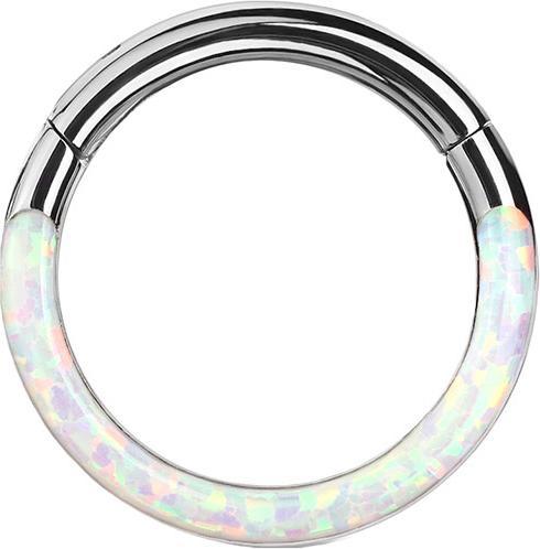 Produktbild Star Piercing Segmentring klappbar silber front Opal streifen weiss (ohne Messing, Chirurgenstahl 316L)
