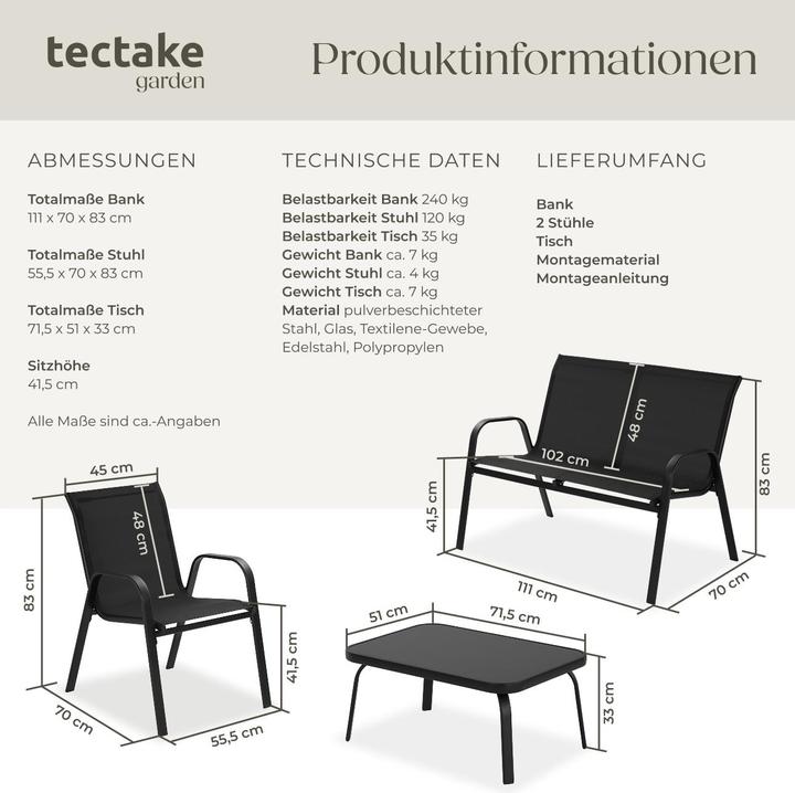 Actual product image tectake Seating group Nora for 4 people, Textilene fabric (111 cm)
