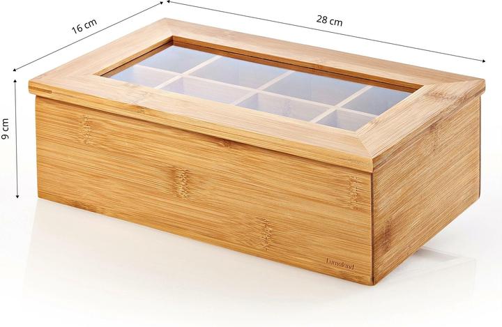 Image du produit Lumaland Teebeutel-Box 28 x 16 x 9 cm Bambus, China, 8 Fächer