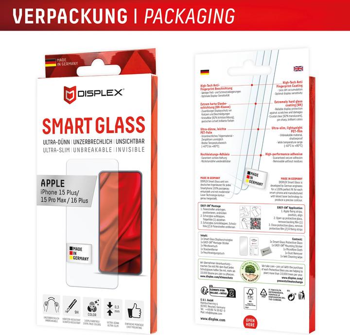 Produktbild Displex Smart Glass, Displayschutzfolie (1 Stück, Apple iPhone 15 Pro Max, Apple iPhone 15 Plus, Apple iPhone 16 Plus)