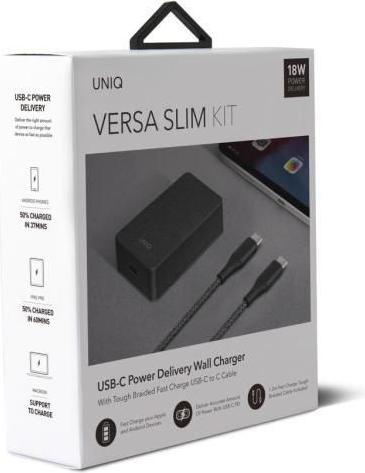 Produktbild Uniq Unique order. network. Versa Slim USB-C PD 18W + USB-C to USB-C cable black (18 W)