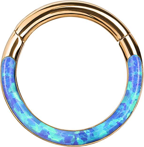 Produktbild Star Piercing Micro Segmentring klappbar rosegold front Opal streifen blau (ohne Messing, Chirurgenstahl 316L)