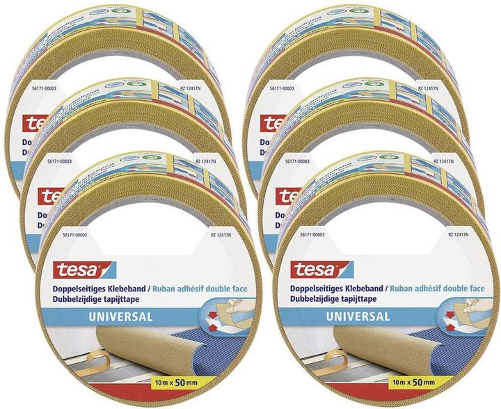 Produktbild tesa 6x UNIVERSAL doppelseitiges Klebeband, Sechserpack (50 mm)