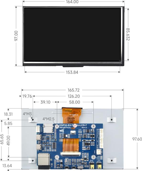Actual product image WaveShare ESP32-S3 7inch LCD Display Development Board 800x480