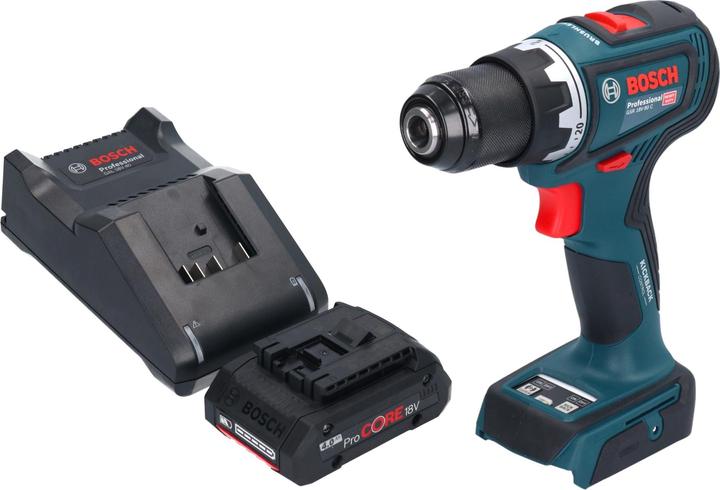 1x Bosch GSR 18V-90 C Professional accuboormachine, 1x Bosch GBA 18 V 4,0 Ah ProCORE inschuifaccu, 1x Bosch GAL 18V-40 oplader
