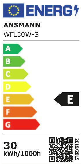 Energie-Label Ansmann Flutlicht WFL30W-S kabelgebunden 30W (3300 lm, E16, IP65)