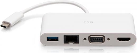 Image du produit C2G Adaptateur multiport USB-C® vers HDMI®, VGA, USB-A et RJ45 - (USB-C, Thunderbolt, 1 Ports)