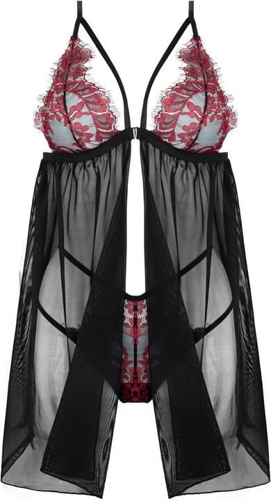 Produktbild Christine Le Duc Babydoll mit Tanga Fleur de Plaisir schwarz/rot (S/M)