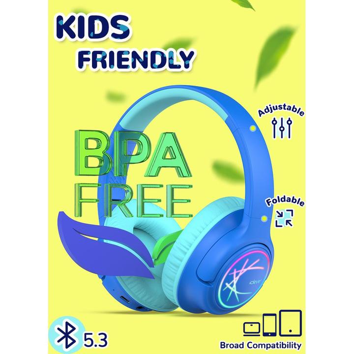 Iclever BTH18 Headphones Kids LED C10-2083N-01 BT, 74/85 dB, 43h, blue