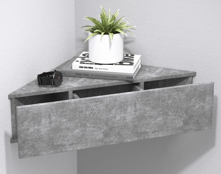 Actual product image VCM Wooden Wall Drawer Bedside Cabinet Wall Shelf Corner Shelf Drawer Console Bedside Table Usal S (60 x 43 x 15 cm)