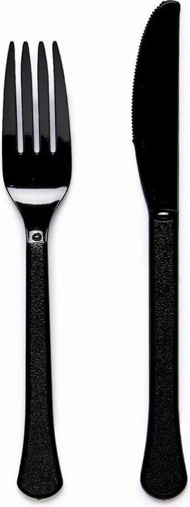 Produktbild Amscan Schwarzes Messer und Gabel Set 24-teilig (24 Stück, Messer)