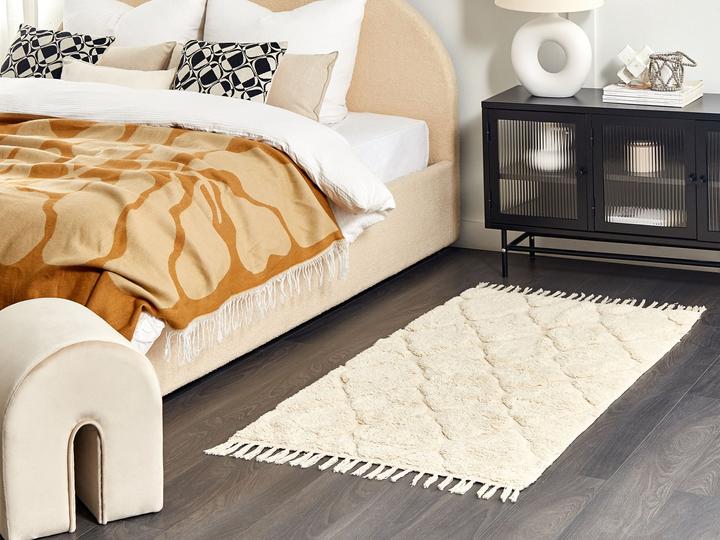 Produktbild Beliani Teppich Baumwolle hellbeige 80 x 150 cm marokkanisches Muster Kurzflor SILCHAR (80 x 150 cm)