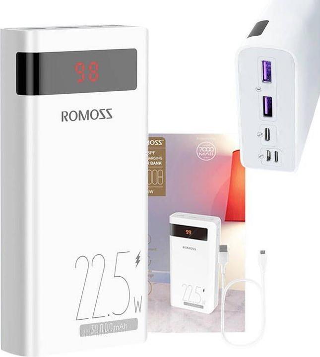 Immagine prodotto Romoss Powerbank SENSE8PF 30000mAh, 22.5W (bianco) (30000 mAh, 22.50 W, 22.50 Wh)