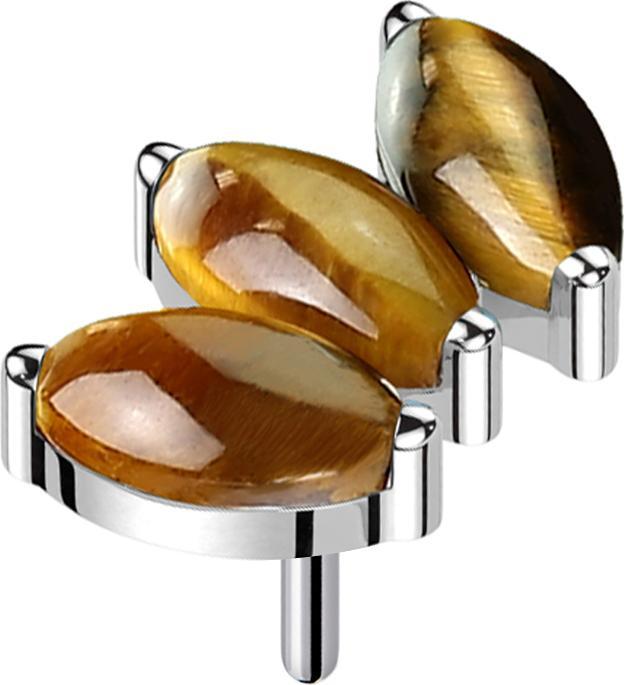 Produktbild Star Piercing Threadless silber drei Ovale Tigerauge Steine (Mineralisch, Titan G23, ohne Messing)