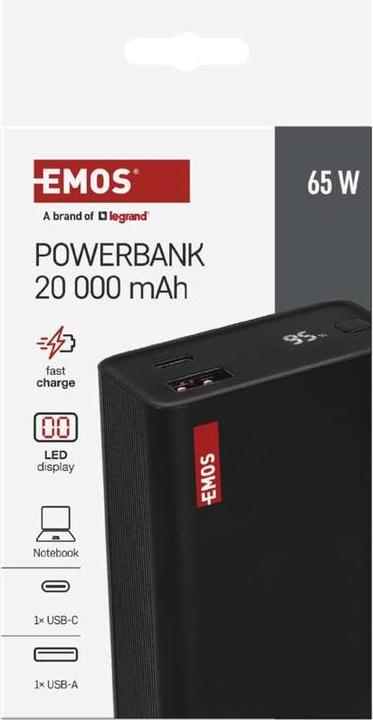 Immagine prodotto Emos Powerbank NTBF20, 20 000 mAh, 65 W PD, schwarz (20000 mAh, 65 W, 74 Wh)