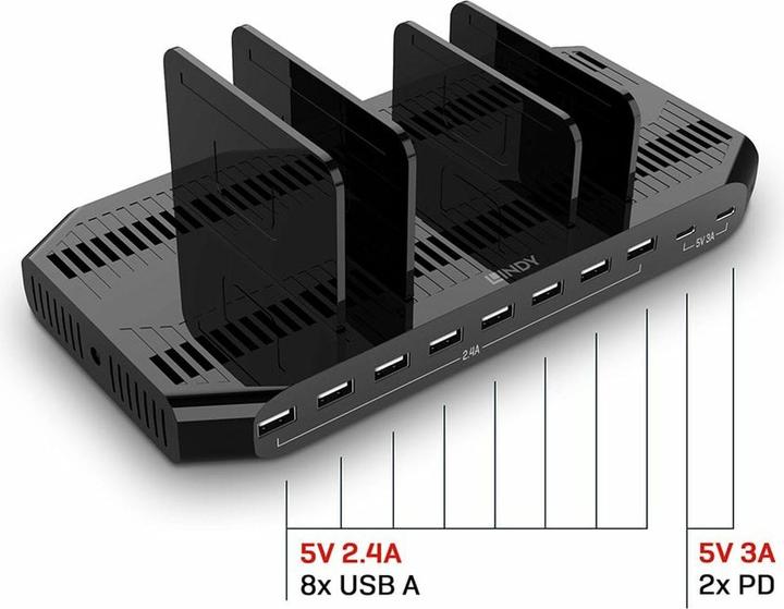 Actual product image Lindy 120W 10 port USB charging station For charging up to 10 tablets and/or smartphones at the same time (120 W)