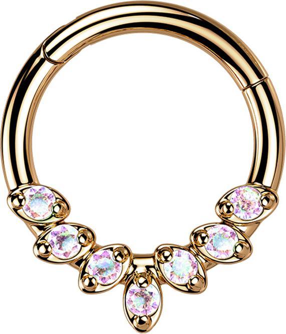 Produktbild Star Piercing Micro Segmentring klappbar rosegold sieben Kristallblätter multicolor (Chirurgenstahl 316L, ohne Messing)