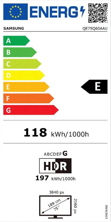 Energy Label Samsung QE75Q60A (75", Q60A, QLED, 4K, 2021)