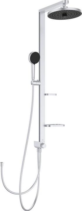 Ideal Standard Duschsystem Alu+ ohne Armatur, 2 Ablagen, 2F-Handbrause, 2F-Kopfbrause