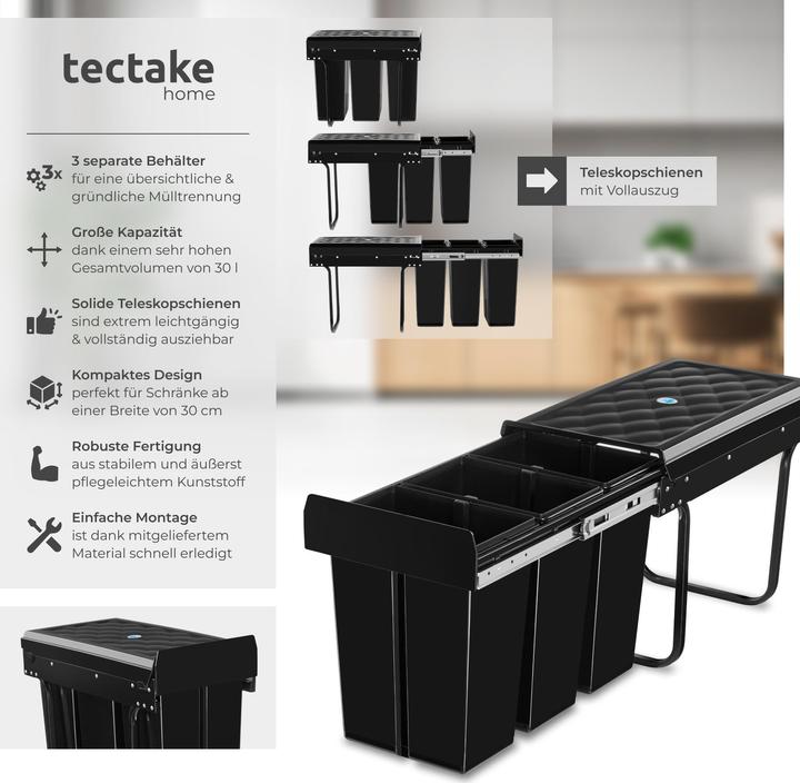 Image du produit tectake Abfallsammler Ashlyn, 3-fach Trennung, 30L, Teleskopschienen (30 l)