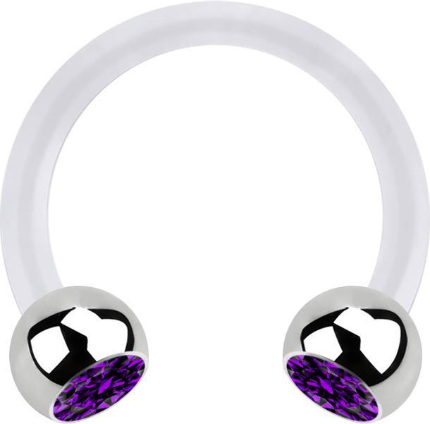 Produktbild Star Piercing Micro Circular Barbell transparent mit zwei Kugeln silber Kristall violett (Bioflex, ohne Messing, Chirurgenstahl 316L)