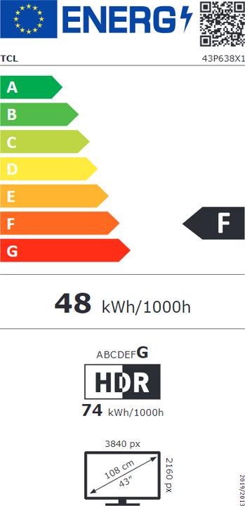 Energie-Label TCL 43P638 (43", LED, 4K, 2022)